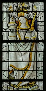 Fönster som visar Saint Barbara (målat glas) av French School