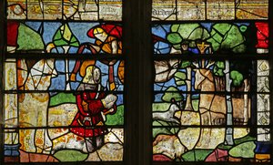 Fönster föreställande Saint Hubert and the Stag (målat glas) av French School