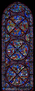 Fönster som visar scener från St. Stephens liv av French School