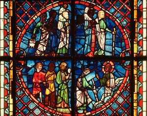 Fönster från Jungfrukapellet som visar israeliterna i öknen och Moses på berget Sinai, ca 1240-50 av French School
