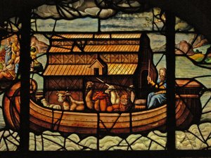 Fönster i Charnier (w.3) som visar en detalj från Noahs ark av French School