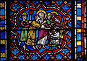 Fönster s2-L som visar förräderiet av Judas av French School