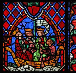 Fönster w01 som visar magiernas avvikelse från födelsekyrkan av French School