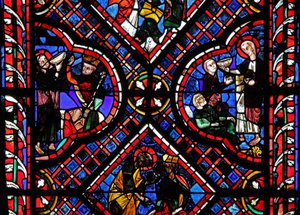 Fönster w03 som visar scener från legenden om St John: helgonet och den förgiftade bägaren av French School