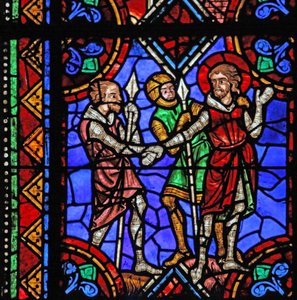 Fönster w06 som visar historien om St Julianus av Brioude - St Ferreol, en vän till Julien, som dog under Diocletianus förföljelser, arresteras av French School