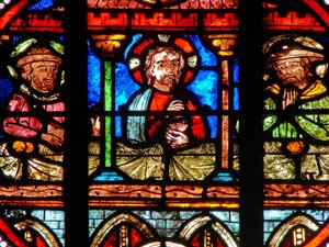 Fönster w0 som visar en uppståndelsesscen: måltiden i Emmaus av French School