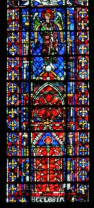 Fönster w100 föreställande kyrkokatedralen i Reims av French School