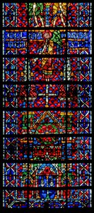 Fönster w106 som visar kyrkans katedral i Noyon av French School