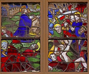 Fönster w107 som visar lidandet i Getsemane trädgård; Judas svek; St Peter attackerar av French School