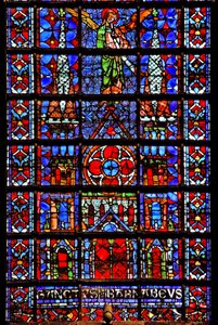 Fönster w107 som visar kyrkans katedral i Therouanne av French School