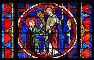 Fönster w109 föreställande Maria Magdalena med Kristus i uppståndelsens trädgård av French School