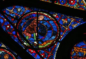 Fönster w115 som visar Kain odlar marken av French School