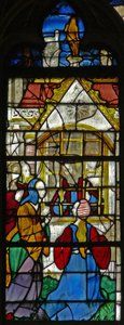 Fönster w119 som visar en scen från St Thomass liv: St Thomas i fängelset besöks av prinsessan Migdomie; Venetianskt glas av French School
