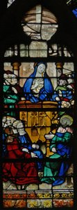 Fönster w125 som visar en scen från Maria Magdalenas liv - helgonets predikan av French School
