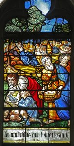 Fönster w12 som visar en detalj från Miracle of the Feeding of the 5000 av French School