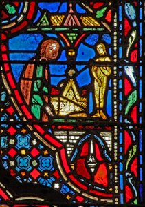 Fönster w14 Förbundets ark i Dagon-templet (och idol) I Sam V 2 av French School