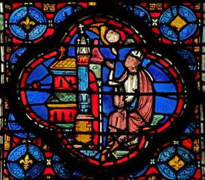 Window w15 Holy Relics: Guiriace rådgiven av en ängel (från en St Helen-serie?) av French School