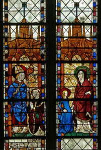 Fönster w17 föreställande St Nicholas och donatorn Oudin de Troyes; Sankta Anna och Jungfru Maria av French School