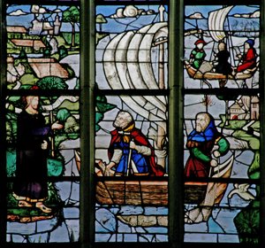 Fönster w18 som visar en uppståndelsescen: det mirakulösa draget av fisk av French School