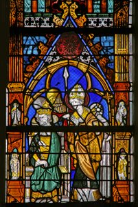 Fönster w19 som visar St Thomas Becket och Henry II håller inte med av French School