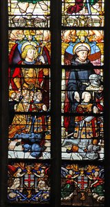 Fönster w1 som visar St Michael och St Guillaume med Montmorency-givare av French School
