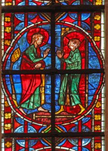 Fönster w210 föreställande St James och magikern Hermogenes-lärlingen Philetus av French School