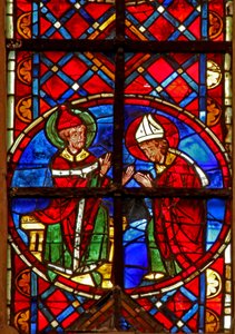 Fönster w211 som visar St Peter skickar St Denis till Gallien av French School
