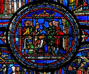 Fönster w23 som föreställer St Thomas Becket tar emot sändebud från kungen av French School