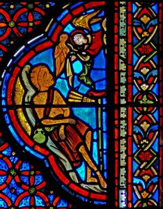 Fönster w23 som visar liknelsen om dyk och Lazarus: Lasarus död av French School