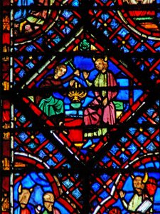Fönster w2 Moses tittar på Bezalel som gör Menora Ex XXXVII 17-24 av French School