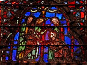 Fönster w4 Moses betecknar Joshua Deut XXIV 9 av French School