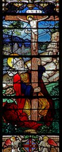 Fönster w5 som visar en scen ur Maria Magdalenas liv - helgonet vid korset av French School