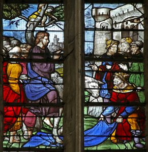 Fönster w5 som visar inresan till Jerusalem av French School