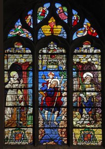 Fönster w9 föreställande St Francis, St Christopher, St Stephen av French School