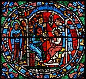 Fönster wXV som visar Jesus funnen i templet av French School