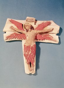 Bevingad Kristus på korset (polykrom sten)