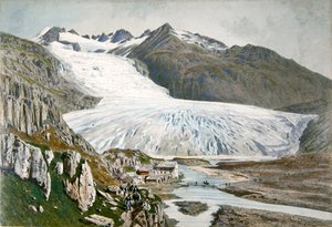 Vinterlandskap och resenärer i Pyrenéerna, ca 1850 (färg litho) av French School