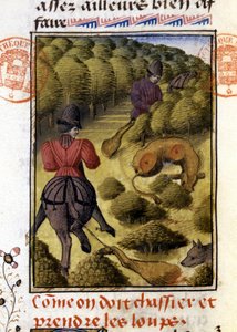 Wolf Hunt- i "" Hunting Book of Gaston Phoebus, greve av Foix, Lord of Béarn"" av French School