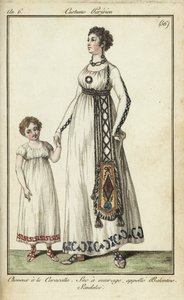 Kvinna och barn med Caracalla-frisyr av French School