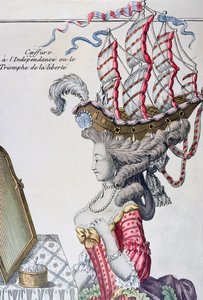 Kvinna i en dagsklänning med frisyr a la Belle Poule, period av amerikansk självständighet, 1779-80 av French School