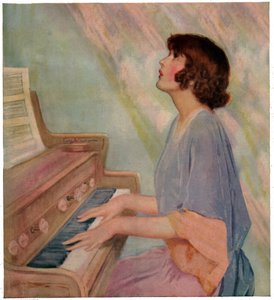 Kvinna som spelar orgel av French School