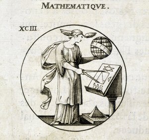Kvinna med comppas och globe, personifiering av matematik av French School