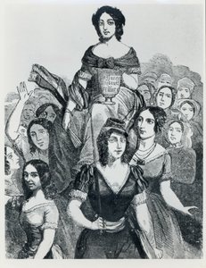 Kvinnor som bär Jeanne Deroin (1805-94) i Triumph, från Les Femmes Celebres, volym I, Paris, Mazenod, 1848 av French School