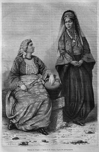 Kvinnor i Tripoli, från Syrien idag. Reser i Fenicien, Libanon och Judéen. 1875-1880 av Louis Charles Emile Lortet, 1884 (bw gravyr) av French School