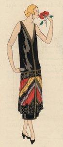 Aftonklädesmode för kvinnor på 1920-talet av designern Georges Doeuillet (färglitografi) av French School
