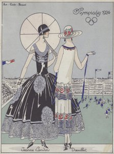 Dammode vid Olympiska spelen 1924 av formgivarna Jeanne Lanvin och Georges Doeuillet (färglitografi) av French School