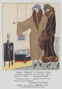 Dammode från 1920-talet av formgivarna Carel och Jean Patou (färglitografi) av French School