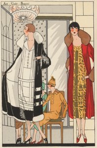 Dammode från 1920-talet av designern Lucien Lelong (färglitografi) av French School
