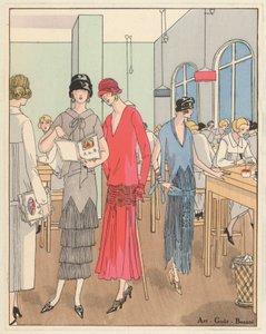 Dammode från 1920-talet av formgivarna Jean Patou och Georges Doeuillet (färglitografi) av French School
