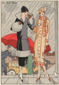 Dammode från 1920-talet av formgivarna Premet och Gustave Beer. (färglitografi) av French School
